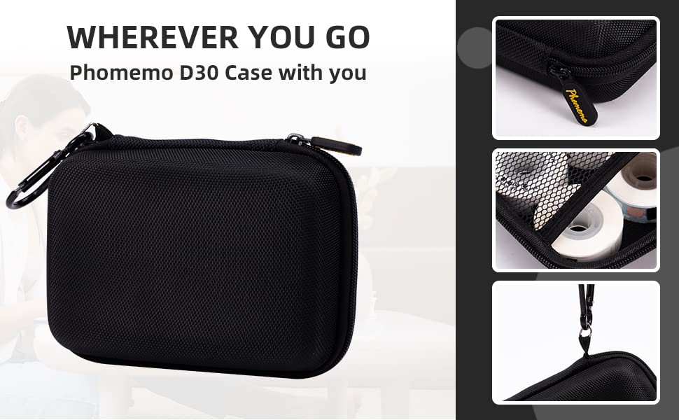 Phomemo D30 D35 Label Maker Case, Storage Bag Compatible with NELKO P21/NIIMBOT D11/JADENS D110/SUPVAN E10 Label Printer, Fits for Mini Labels Sticker Machine, Box Only - Black