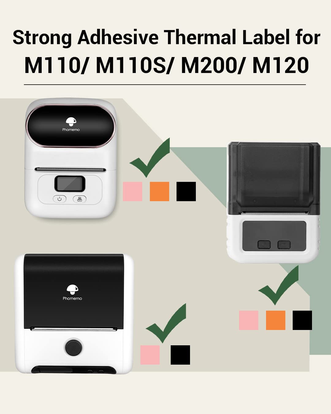 Multi-Purpose Square Self-Adhesive Label for Phomemo M110/M200 Label Printer,1.18'' x 0.79'' (30x20mm), 320 Labels/Roll, Black on White