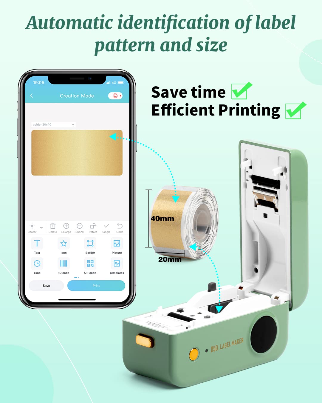 Label Maker Machine with Tape- Phomemo D50 Bluetooth Label Maker Small Wireless Label Printer, 16-24mm Print Width for Storage,Office,Home, Support Phones & Pad, USB Rechargeable