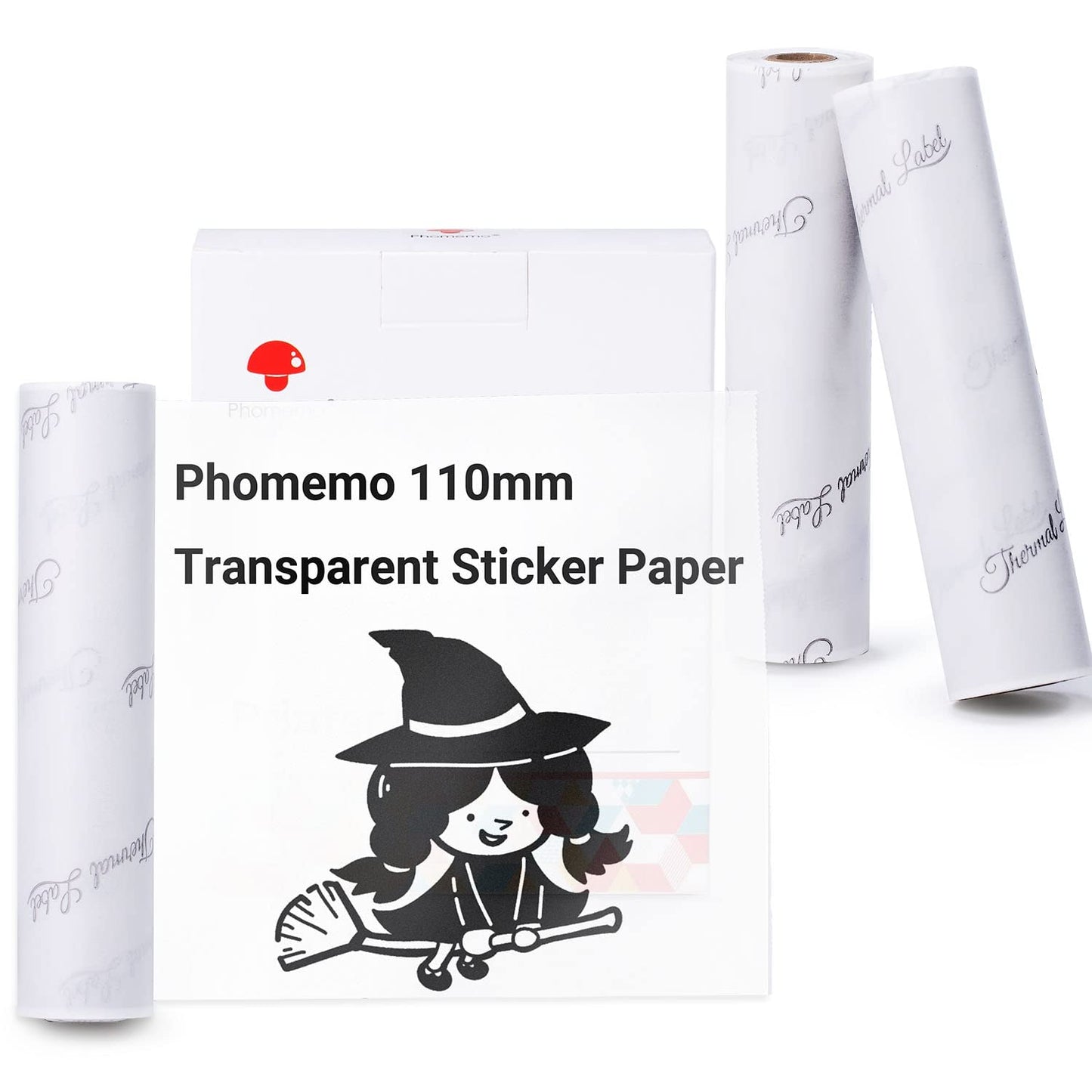 Phomemo 110 mm Transparentes Druckerpapier Kompatibel f¨¹r Phomemo M04S/M04AS Mini Thermo Taschendrucker, 3 Rollen selbstklebendes transparentes Thermo-Aufkleberpapier, 110 mm x 3,5 m, 3 Rollen