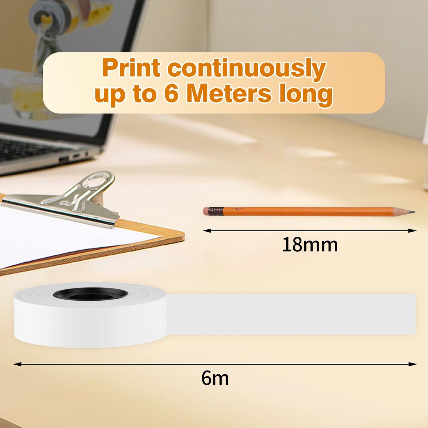 Phomemo D30 Continuous White Label Paper ? 0.59''x23.62'' ? (15mm X 6m) ? Black on White ? Compatible for D30 Label Maker ? Thermal Printing Inkless & Clean ? Labeling for Home Organization & Office
