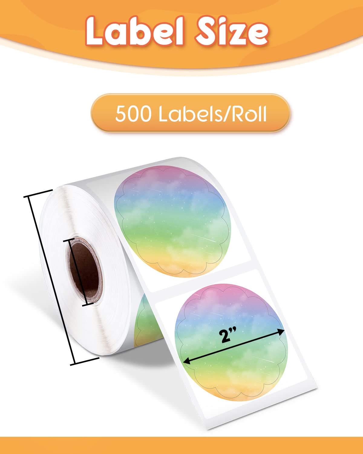 Phomemo 2'' gewellte thermische Etiketten, selbstklebende Blume Aufkleber Aufkleber Aufkleber für Dankeskarte, Logo, Name, Preis, Adresse, QR Code, 500 Etiketten, mehrfarbiger Verlauf