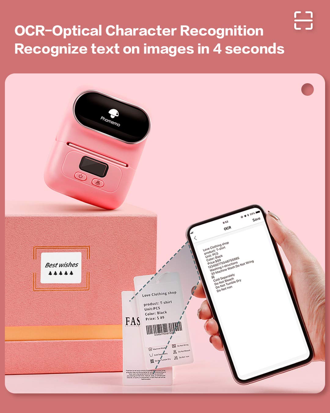 Phomemo-M110S Thermal Label Maker- Mini Portabel Bluetooth Label Maker Machine for Business, Barcode, Labeling, Crafters, Retailers or Organizers, Compatible with Android & iOS, Pink