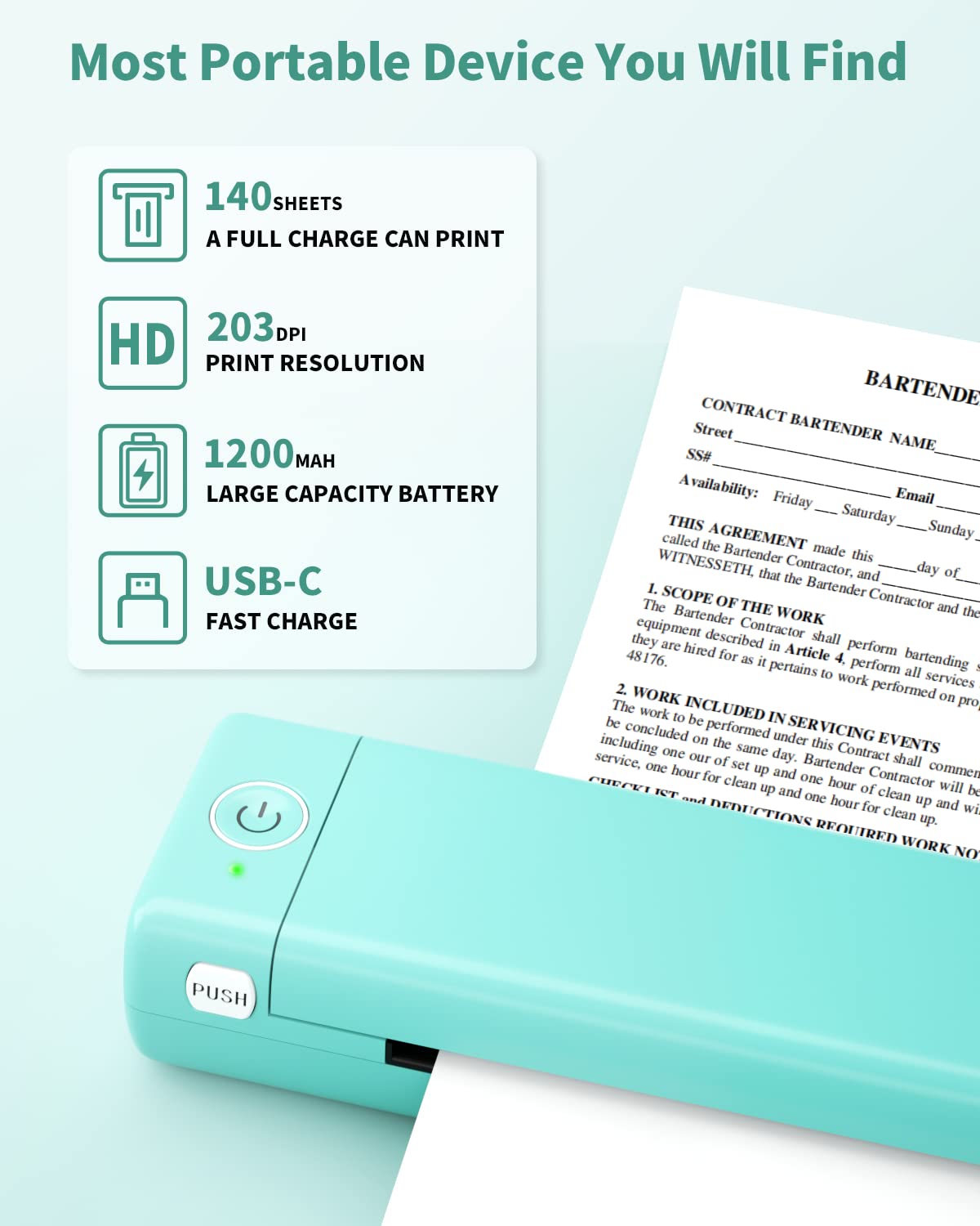 Przenośna drukarka Phomemo M08F – przenośna drukarka podróżna Bluetooth do laptopa, mobilna drukarka A4 w podróży, obsługuje papier termiczny A4, do transferu tatuażu