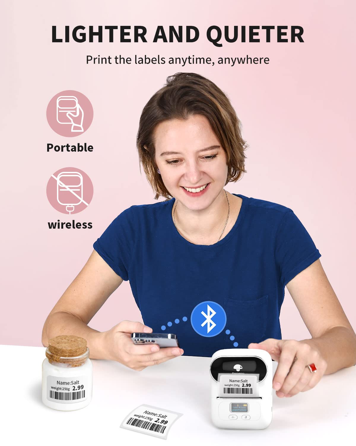 Label Maker Machine with Tape, Bluetooth Label Maker for Small Business, Retail, Mailing, Barcode, Clothing, Jerwerly, Thermal Label Printer Compatible with iOS Android System, with 1 Roll Label