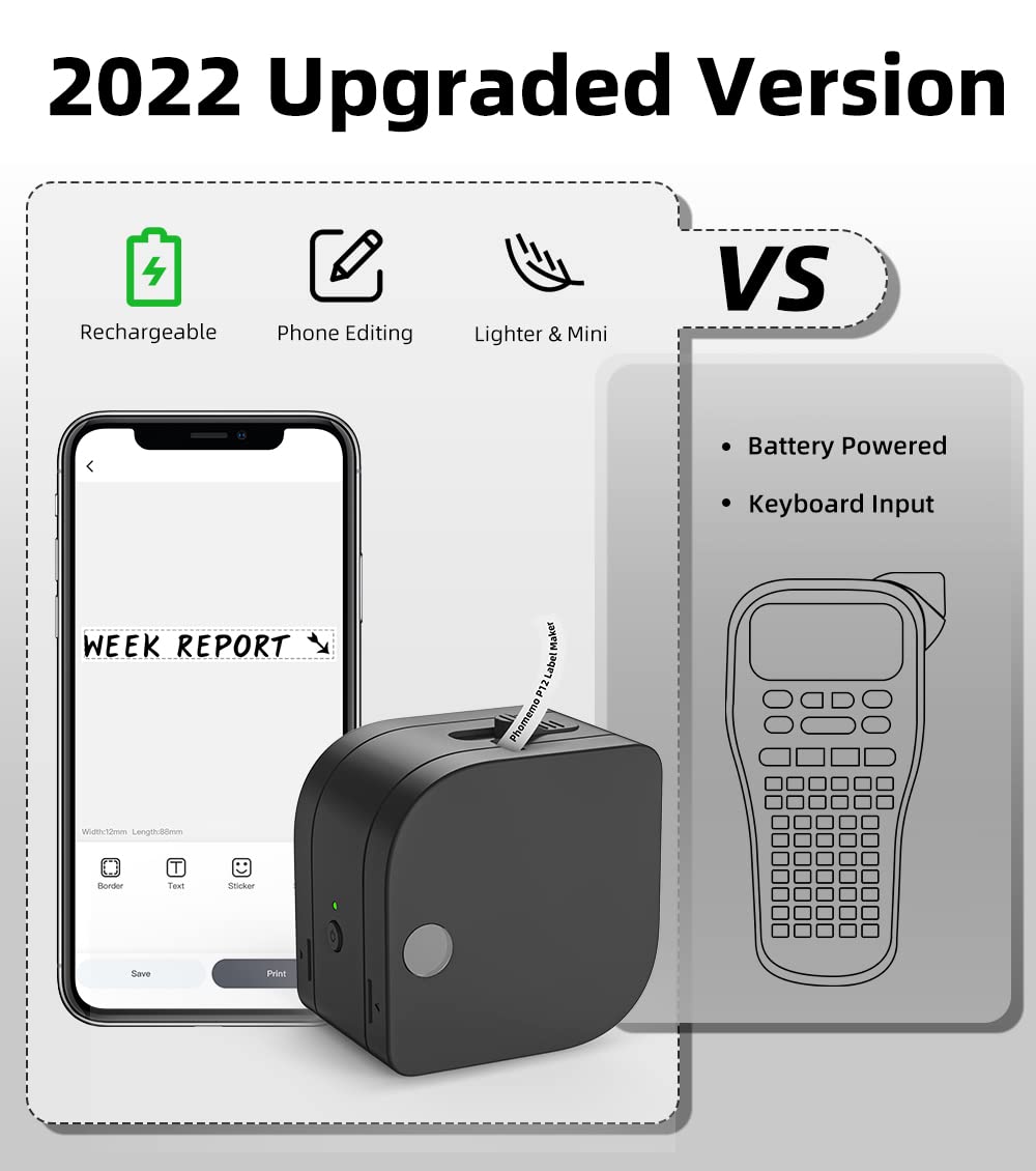 Phomemo P12 Pro Beschriftungsger?t Handger?t | Mini Bluetooth Etikettierger?t mit Etikettenband | USB aufladbares Thermo-Etikettendrucker f¨¹r Zuhause & B¨¹ro | Labeldrucker f¨¹r Android & iOS