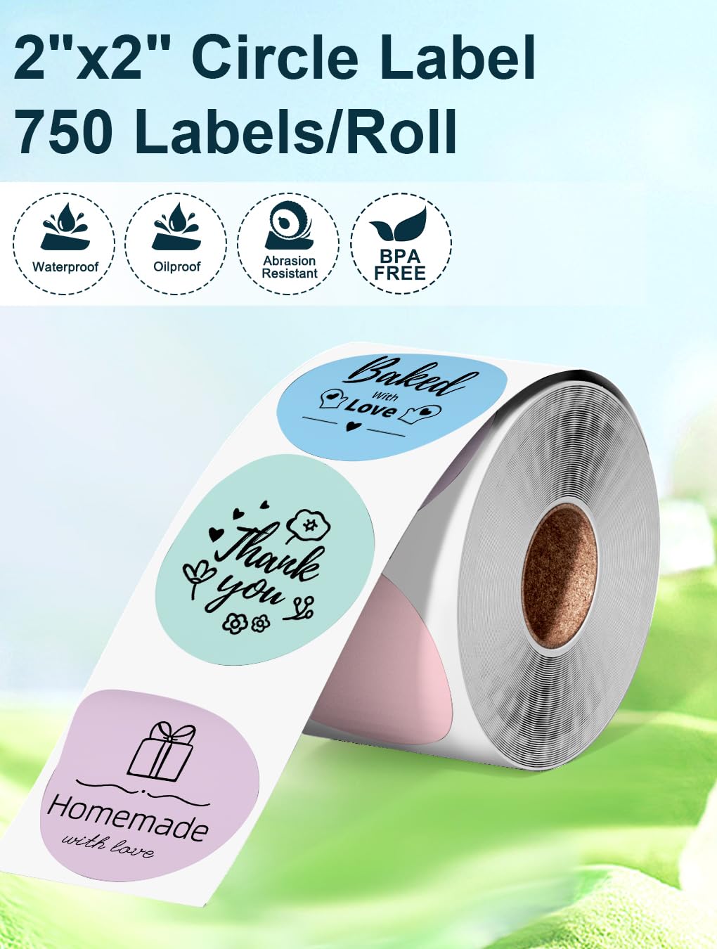 Phomemo Circle Labels- 2'' Thermal Round Multi Color Label for Barcode Label, DIY Logo Design, Small Business, Pink/Blue/Purple/Mint Green Compatible with Most of Shipping Label Printers, 400pcs/Roll