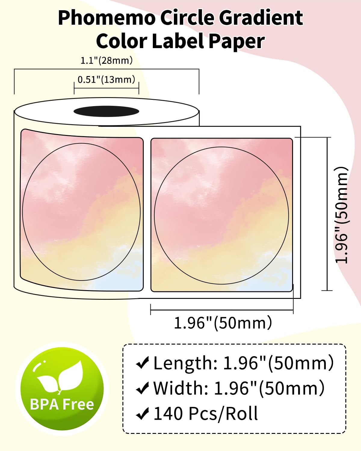 Phomemo Circle Label Compatible with M110/M110S/M120/M200/M220, 1.96'' x 1.96''£¨50x50 mm£©Thermal Round Rainbow Gradient Sticker Label