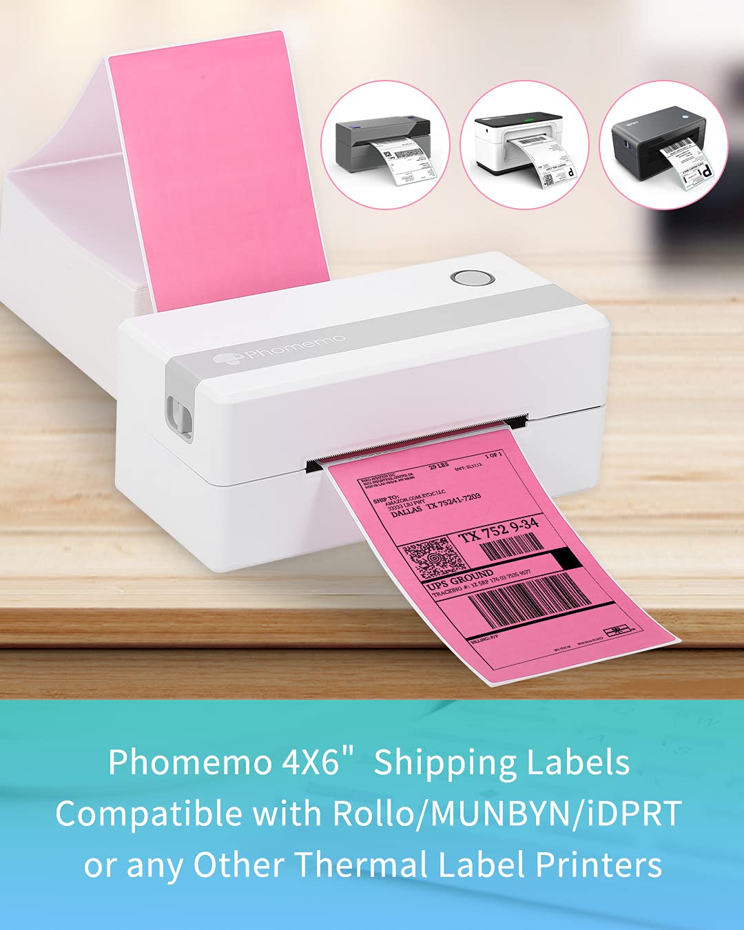 Phomemo 4x6 Thermoetikett, Thermoetikettendrucker Etikettenpapier Transportetikett Verpackungsetikett, kompatibel mit Rollo und allen anderen 4¡Á6 Etikettendruckern (500 rosa Faltetiketten)
