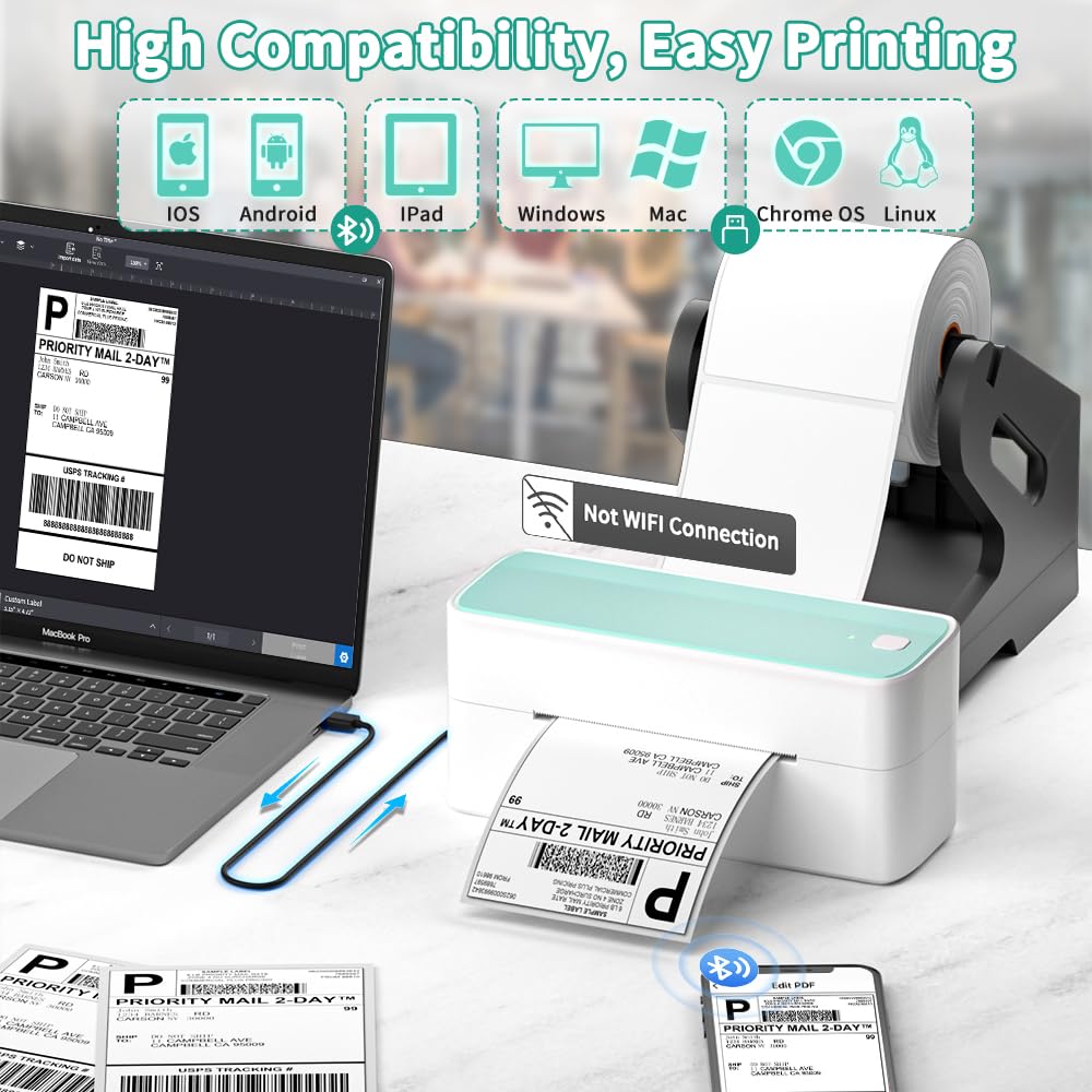 Phomemo Bluetooth Thermal Label Printer, 241BT 4X6 Shipping Label Printer for Shipping Packages, Wireless Label Printer for Small Business, Compatible with iPhone, Android, Amazon, eBay, Shopify, UPSP