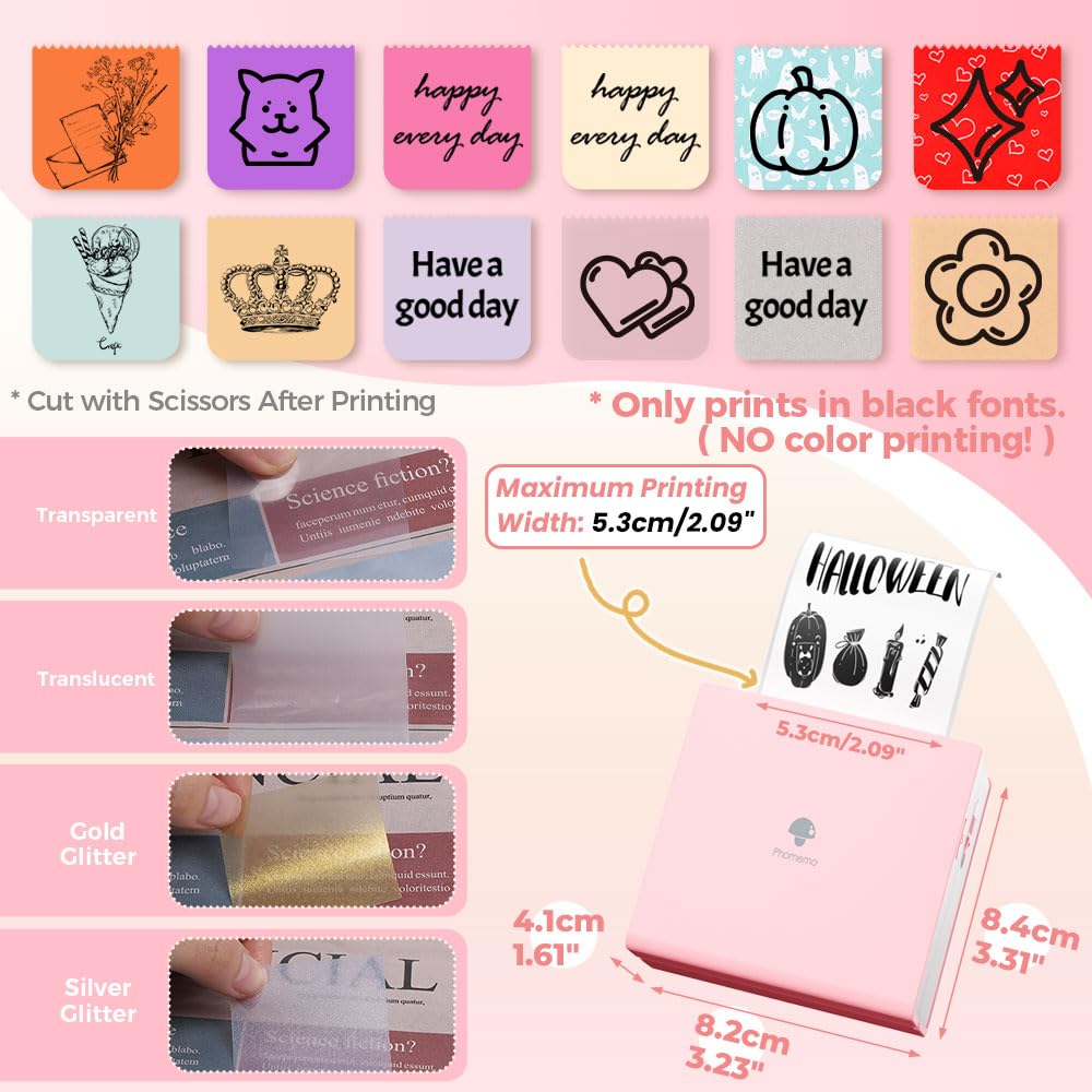 Phomemo Mini stampante termica M02 ¨C Stampante tascabile wireless compatta per adesivi, compatibile con iOS 13.0 e Android 8.0 e versioni successive, per diari per bambini, pianificazione giornaliera