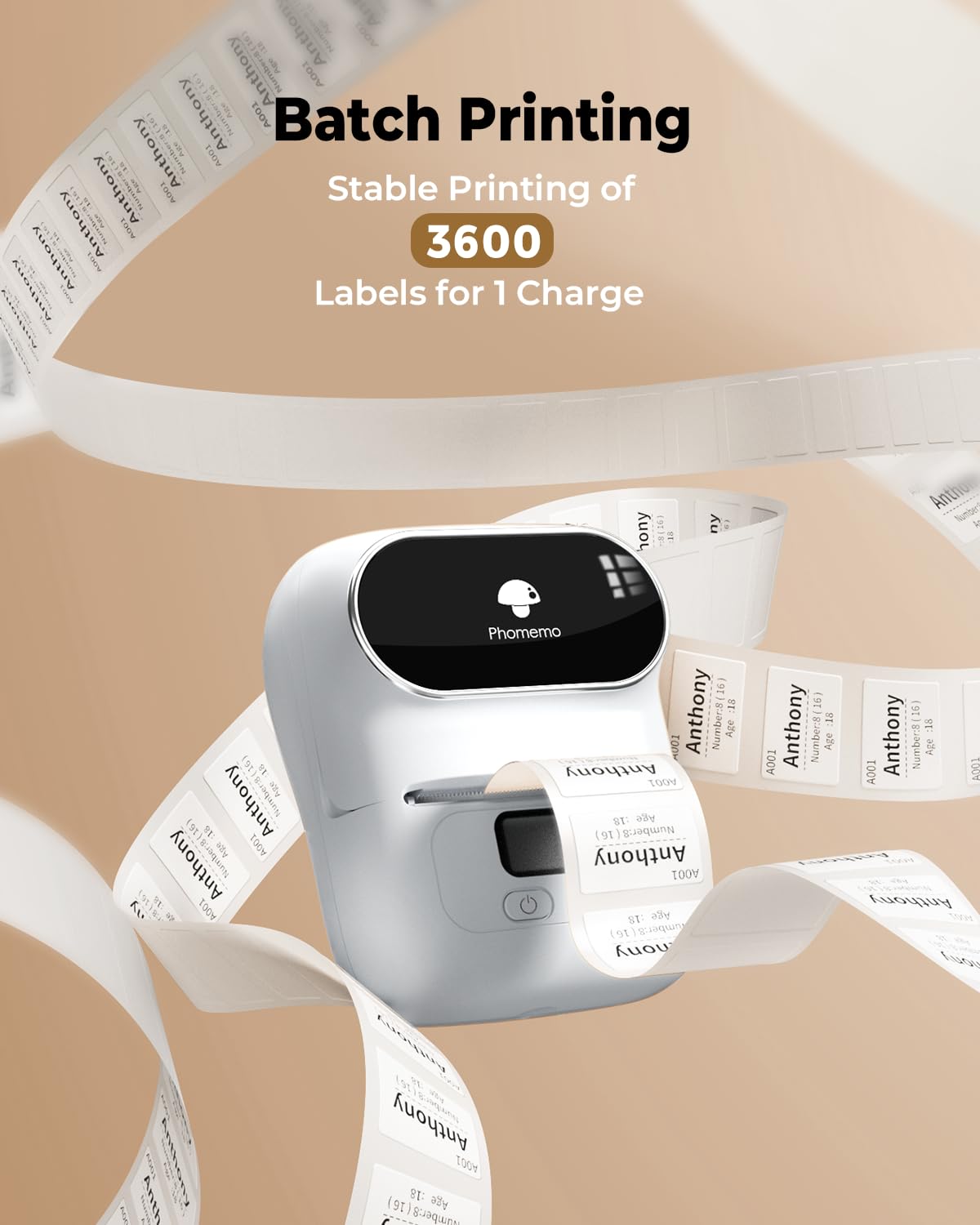 Phomemo Barcode Printer - M110 Thermal Label Printer, Upgraded Bluetooth Portable Label Maker for Small Business, Address, Sticker, Home for Phone; for PC/Mac(USB), with 100pcs Labels, Snow White