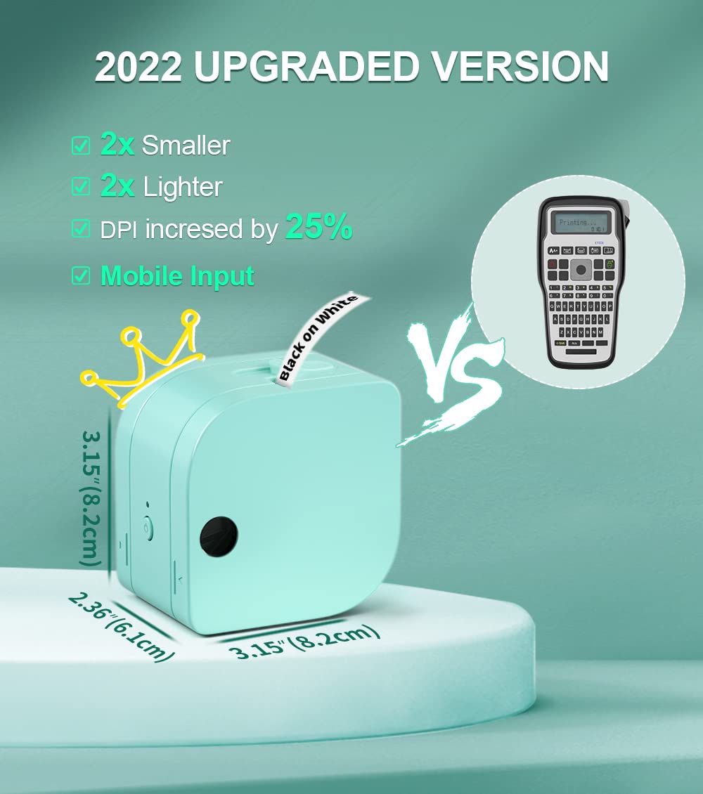 Phomemo Ręczne urządzenie do etykietowania P12 Mini Bluetooth z taśmą do etykiet | termiczna drukarka etykiet do domu i biura | przenośna drukarka etykiet do systemu Android i iOS, turkusowa