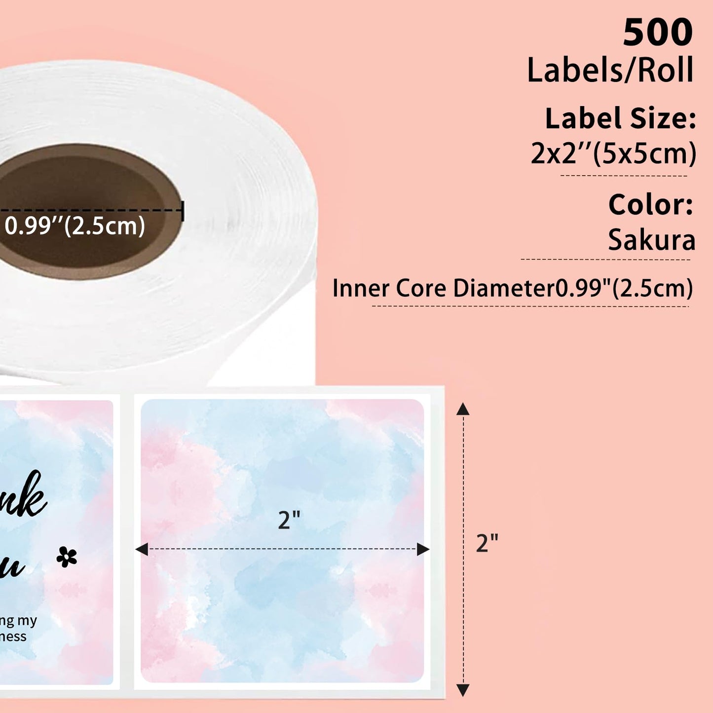 50 x 50 étiquettes carrées ciel bleu motif Sakura 500 pièces/rouleau Phomemo 500 feuilles/rouleau, compatible avec MUNBYN, Phomemo, Polono, imprimante d'étiquettes d'expédition