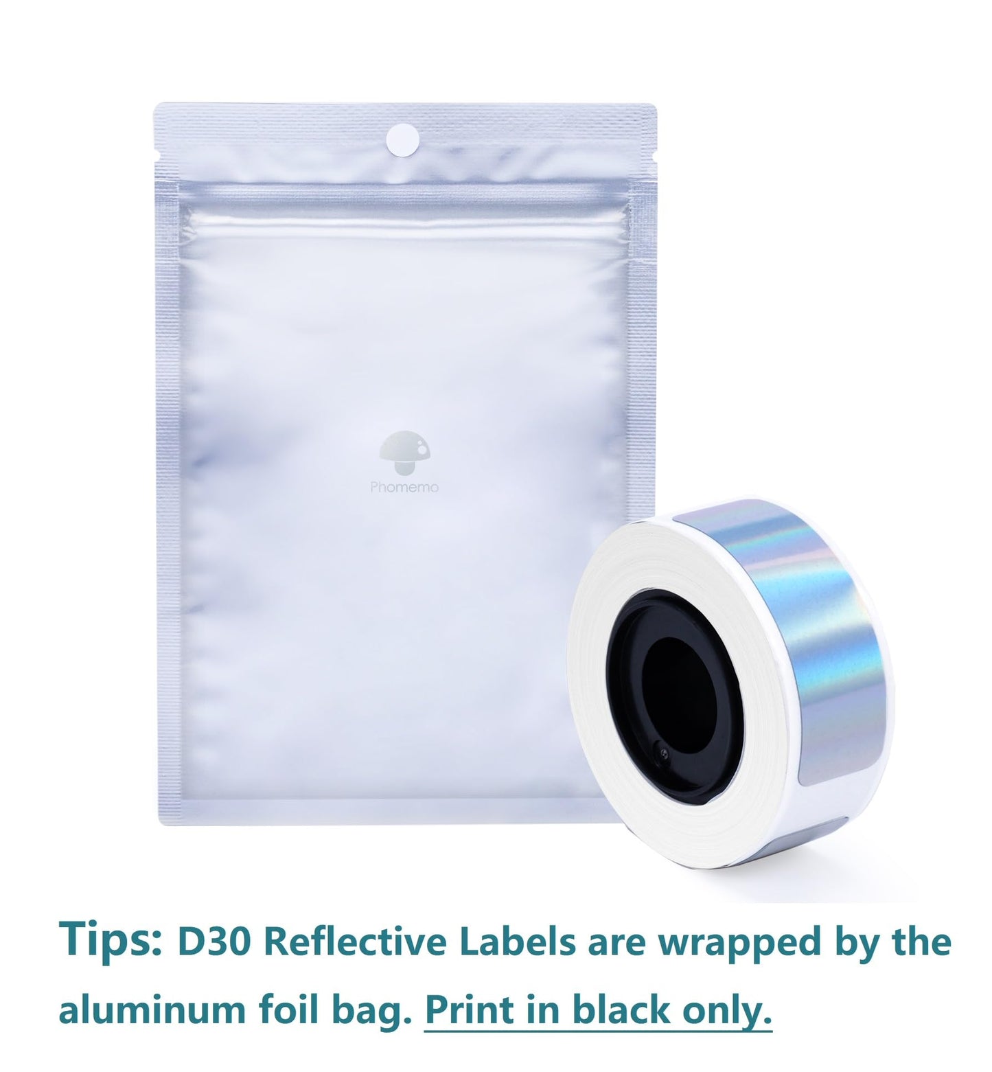 Phomemo D30 1 Roll Adhesive Reflective Label Paper 1/2'' X 1 1/2'' (12mm X 40mm) for Phomemo D30/D35 Label Maker, for School Home Office Organization, File Folder Labels