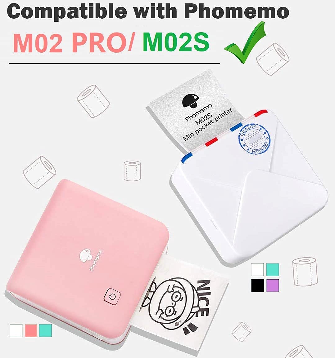 Phomemo Adhesive Thermal Sticker Paper, Semi-Transparent/Transparent/White, for Phomemo M02S/M02 Pro Mini Bluetooth Thermal Pocket Printer, 15mm/25mm Width, 2.5-3.5m Length, 6 Roll