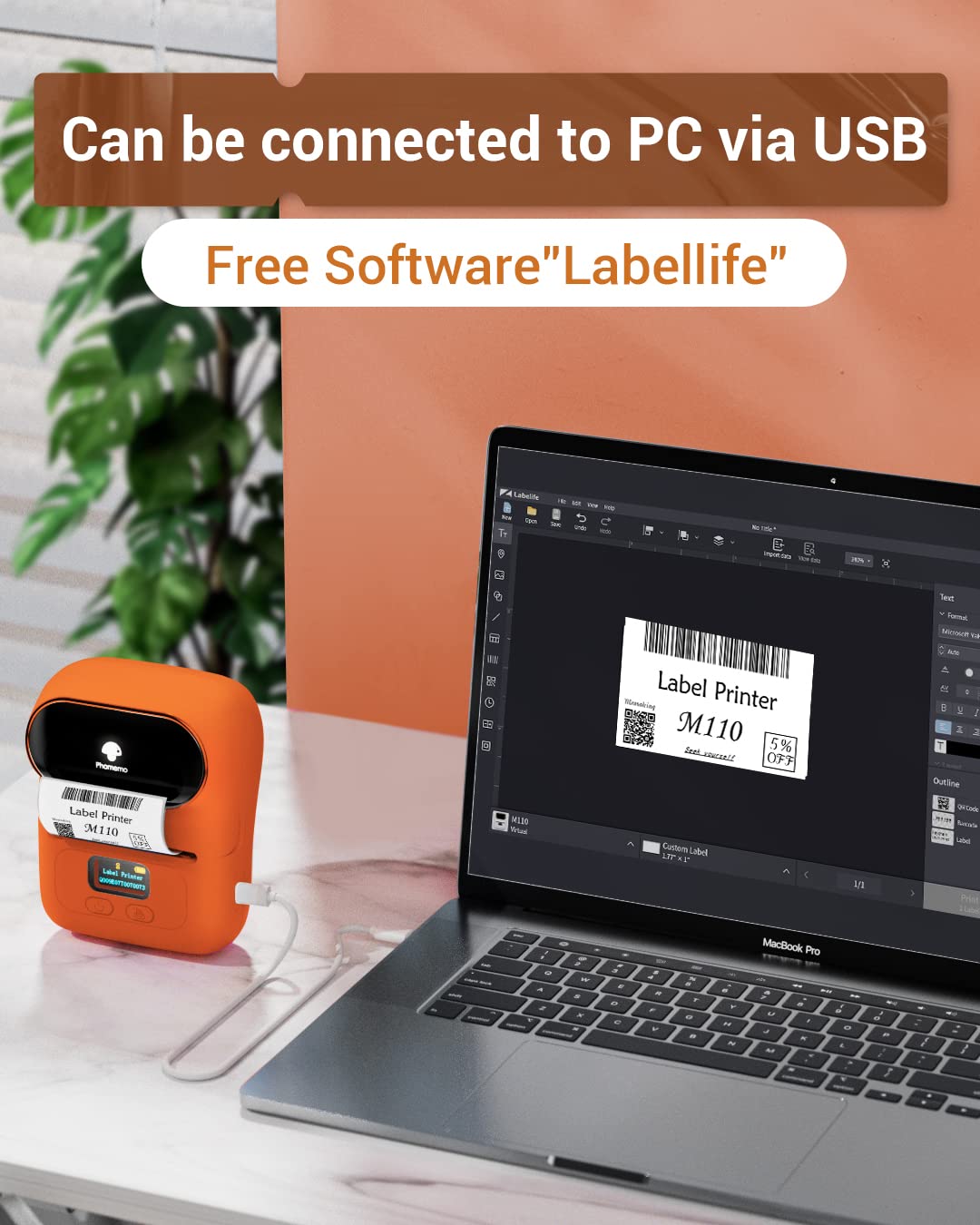 Phomemo Barcode Label Printer- M110 Label Maker Portable Bluetooth Label Maker Machine for Small Business, Barcode, Address, Logo, Clothing, Jerwery, support Arabic and English,For iOS & Android