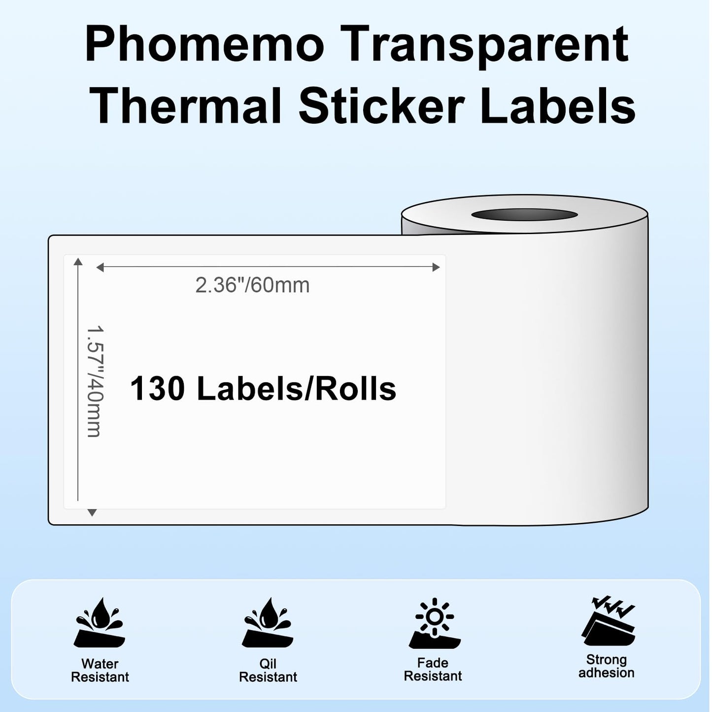 3 Rolls Phomemo Transparent Labels, 1.57'' x 2.36'' (40 x 60mm) Sticker Labels for Phomemo M220 M110 M221 M120 M220 Label Maker, for Barcode, Qr Code, Box, Name