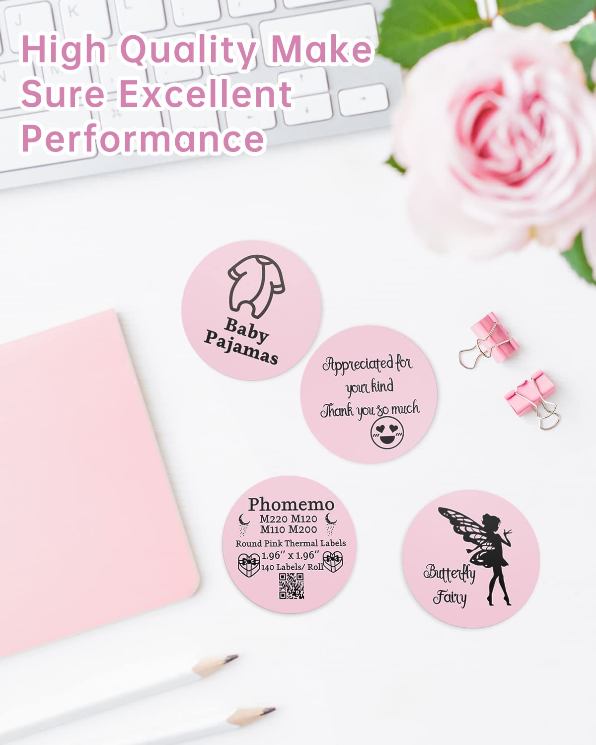 Phomemo Round Labels,1.96'' x 1.96'' Circle Thermal Sticker Labels for Phomemo M220 M110 M221 M120 M200 Label Maker,3 Rolls Multi-Purpose Labels for Thank You Sticker,Barcode,Home,Office Supplies