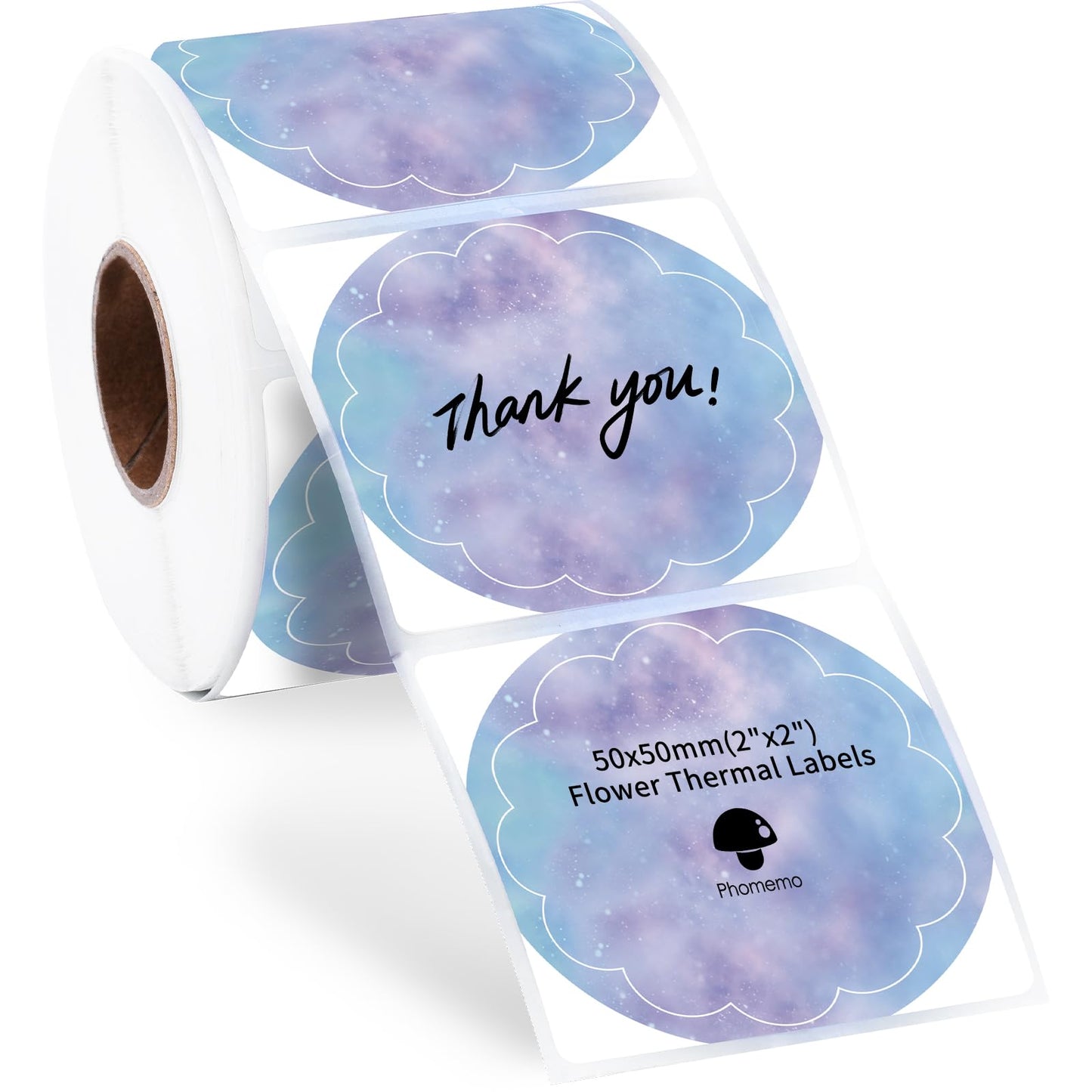 Phomemo Ronde Thermische Printer Etiketten 50x50mm,Zelfklevende Bloem Sterrenhemel Stickers,Cirkel Gepersonaliseerde Handgemaakte Etiket Stickers voor Kaart,Logo,Naam,Prijs,Code,etc(500Etiketten/Rol)