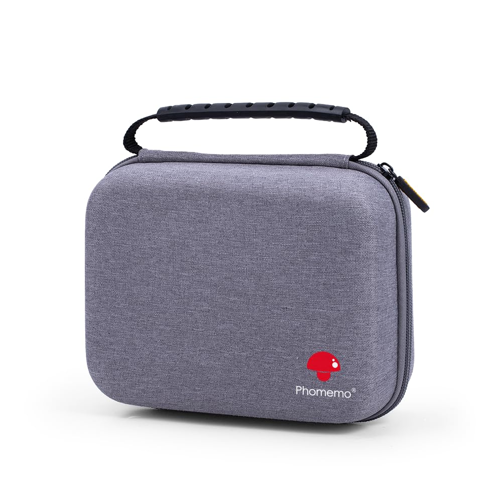 Phomemo Sac portable pour imprimante d'étiquettes M221/M220/M110/M120/M200, résistant aux chocs, étanche, support pour imprimante d'étiquettes avec ruban, avec poche en filet pour accessoires (noir)