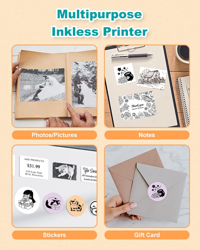 Phomemo Pocket Sticker Printer- M02X Mini Printer Bluetooth Thermal Portable Photo Printer, Inkess Printer for School, Work, Home Use, with 3 Rolls Paper, White
