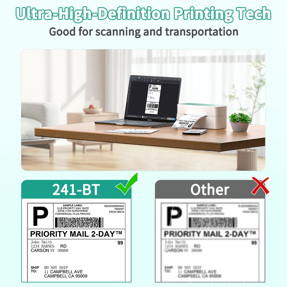 Phomemo Bluetooth Thermal Label Printer, 241BT 4X6 Shipping Label Printer for Shipping Packages, Compatible with iPhone, Android, Amazon, Ebay, UPSP