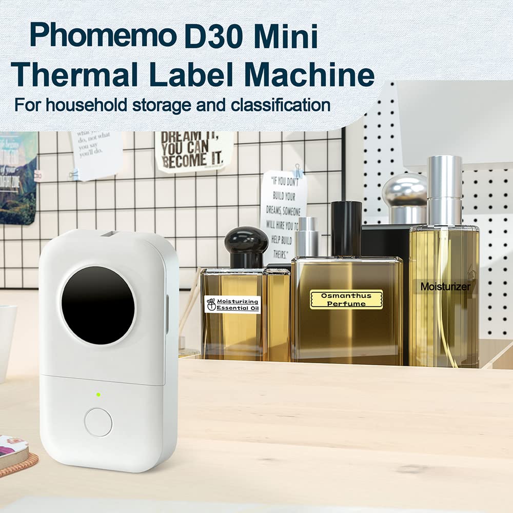 Phomemo ¨¦tiqueteuse autocollante D30 - Imprimante d'¨¦tiquettes - Mini ¨¦tiqueteuse portable - Imprimante d'¨¦tiquette Bluetooth - Imprimante thermique pour iOS et Android - Avec ¨¦tiquettes - Blanc