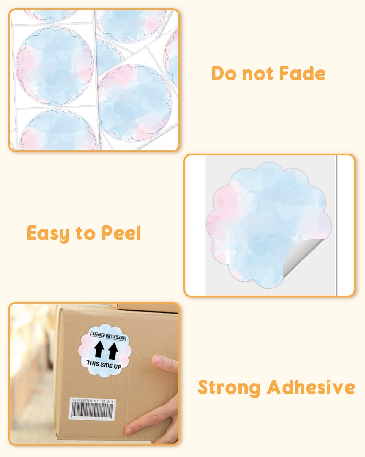 Phomemo 2'' Wavy Thermal Labels, Adhesive Label with Flowers, Circular Direct Thermal Label for Thank You Cards, Logo, Name, Price, Address QR Code, 500 Labels, Blue-Pink Gradient