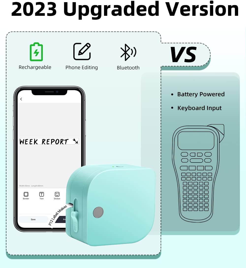 Phomemo P12 Pro Label Maker, Label Maker Machine with Tape, Mini Bluetooth Label Printer Rechargeable with Multiple Fonts Stickers Border, Sticker Maker Labeler for Home Office Gift Cloth Organization