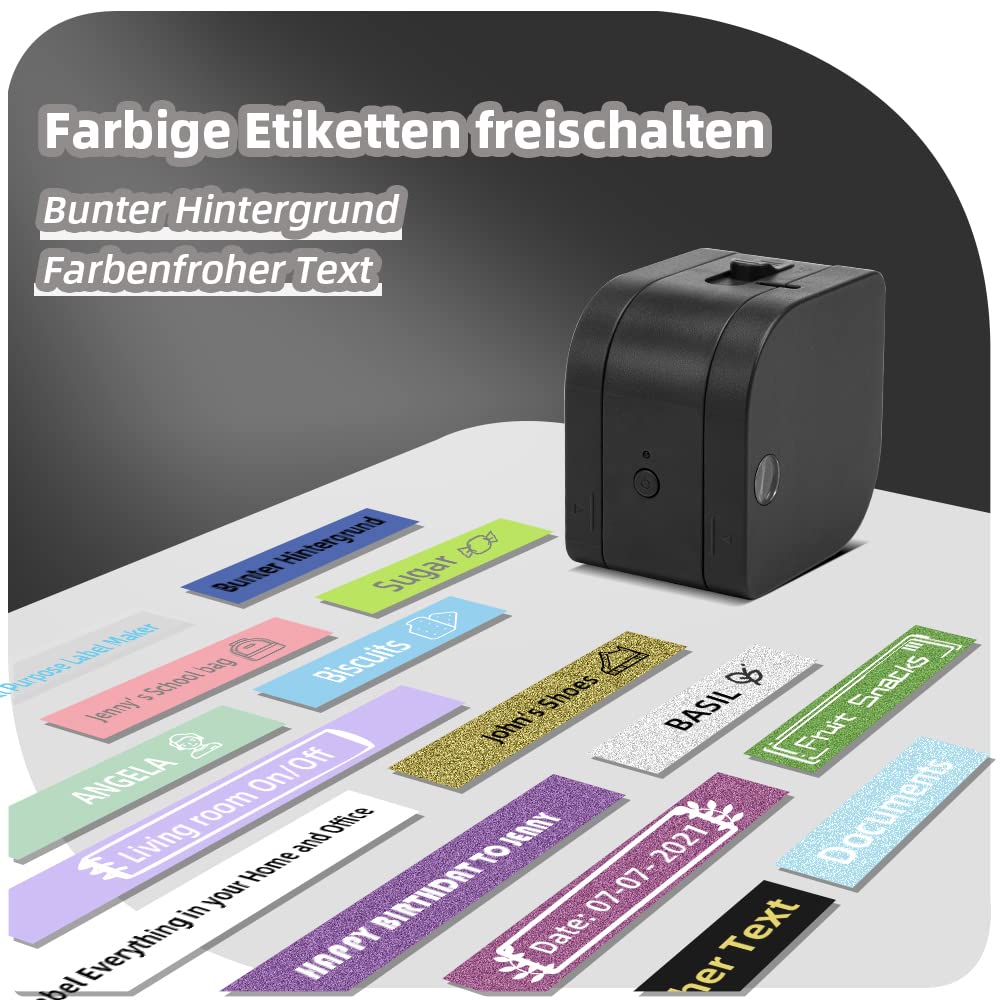 Phomemo P12 Etikettendrucker Bluetooth, Mini labelmaker Beschriftungsgerät selbstklebend, Thermo Etikettiergerät Kompatibel with iOS & Android, labeldrucker für Zuhause und das Büro-Mattschwarz