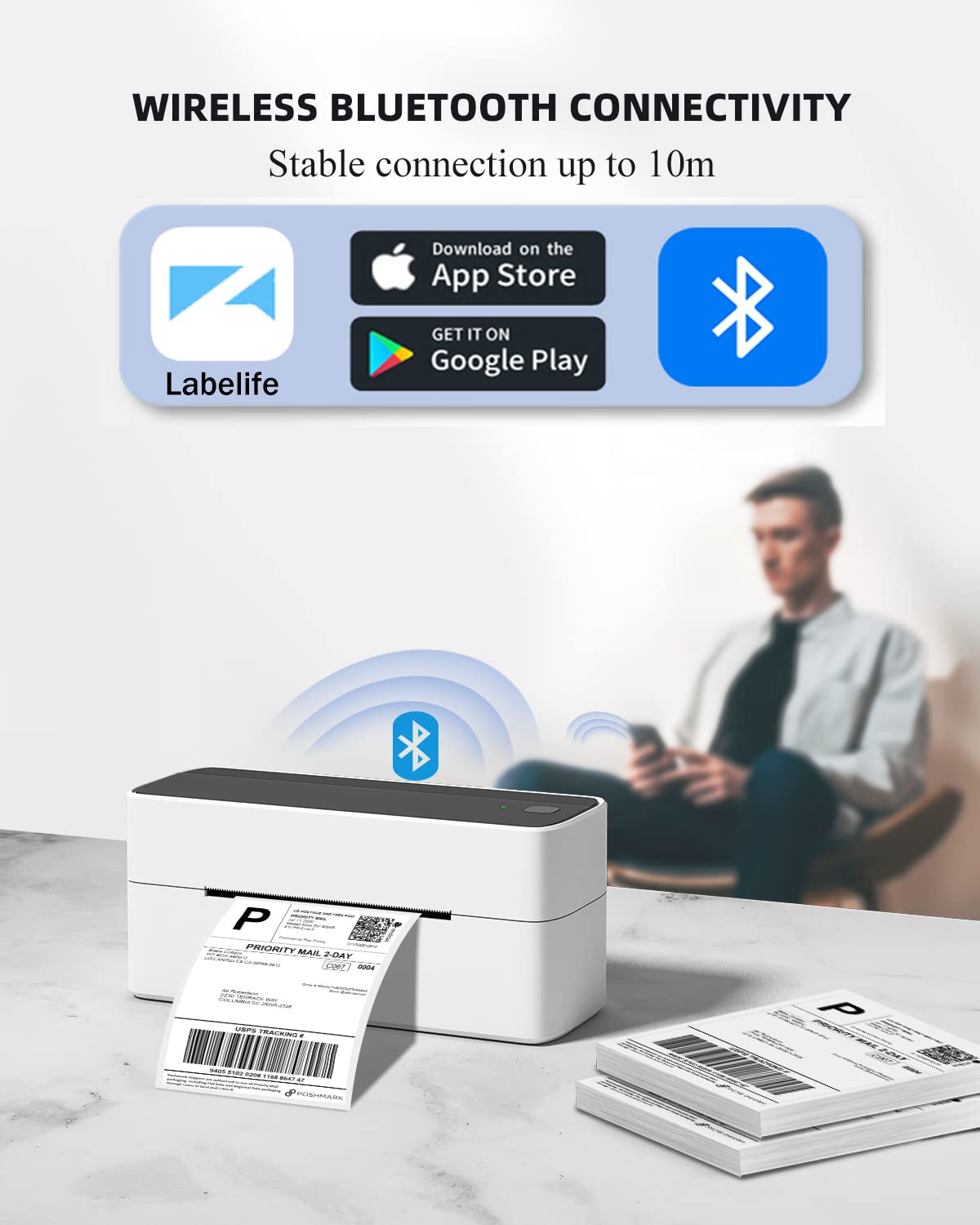 Phomemo Barcode Thermal Label Printer for Shipping Packages - 4x6 Shipping Label Printer for Small Business - Bluetooth Label Printer for Phone&PAD&PC to Amazon, Ebay, Shopify, USPS, DHL, Temu