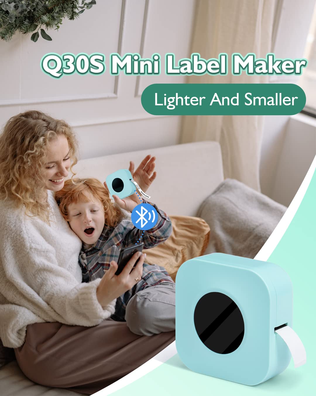 Mini Label Maker-Phomemo Q30S Bluetooth Small Label Maker Machine, Handheld Label Maker Wireless Thermal Labeler Printer, for Home Office Organization, Green