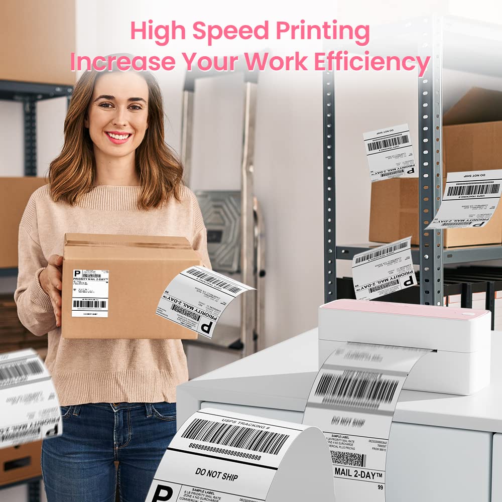 Phomemo Bluetooth Thermal Label Printer, Wireless Shipping Label Printer 4X6, Pink Barcode Label Printer for Small Business, Compatible with iPhone, Android, Amazon, Canada Post, Ebay, Shopify, UPSP