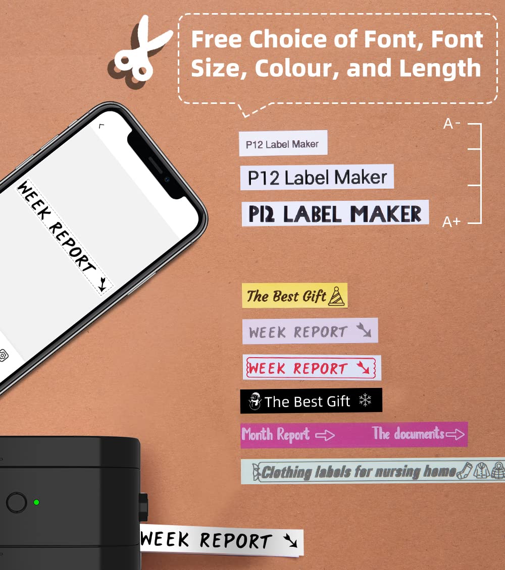 Phomemo P12 Pro Beschriftungsger?t Handger?t | Mini Bluetooth Etikettierger?t mit Etikettenband | USB aufladbares Thermo-Etikettendrucker f¨¹r Zuhause & B¨¹ro | Labeldrucker f¨¹r Android & iOS