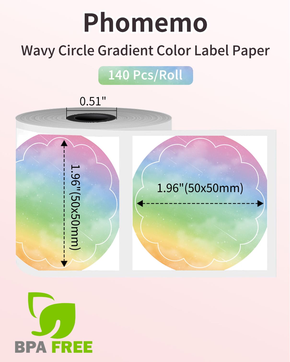 Phomemo Circle Label Wavy Thermal Round Gradient Rainbow Sticker Label Compatible with M110/M110S/M120/M200/M220, 1.96'' x 1.96''(50x50 mm), Purple