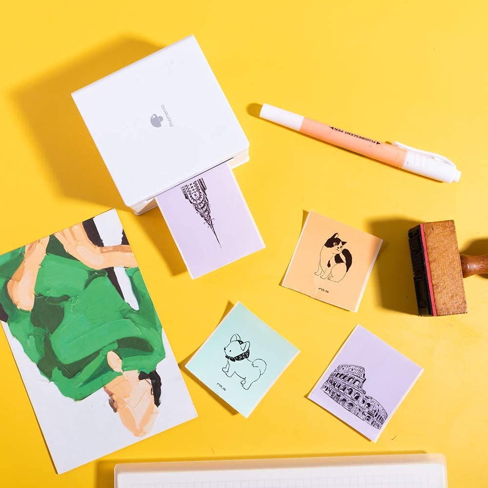 Phomemo Paper for T02 M02 M02X M02S M02PRO M02L Mini Printer, Compatible with M03 M03AS M04S M04AS M832 M833 Portable Thermal Printer, Mint Green/Purple/Orange Sticker Paper,53mm x 3.5m, 3 Rolls