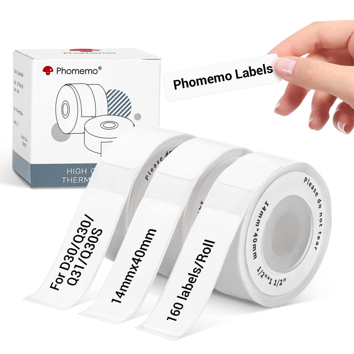 Phomemo Q30S Étiquettes, 14 × 50 mm Couleur (Jaune/Rose/Bleu) Étiquettes Thermiques Autocollantes pour Imprimante d'étiquettes Phomemo D30, Q30S, Q31, 130 étiquettes/par Rouleau, 3 Rouleaux