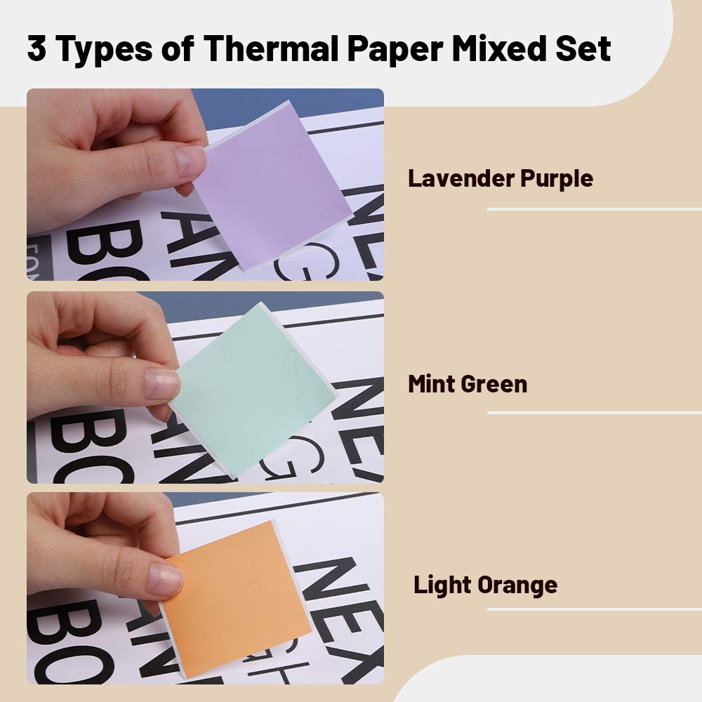 Phomemo Printer Paper - M02/M02Pro/M02S/M03/M03AS/M04S/M04AS Mini Sticker, Printer Paper, Green/Purple/Orange Mini Bluetooth Printer Paper with 50mm x 3.5m Adhesive Decal Paper, 3 Rolls