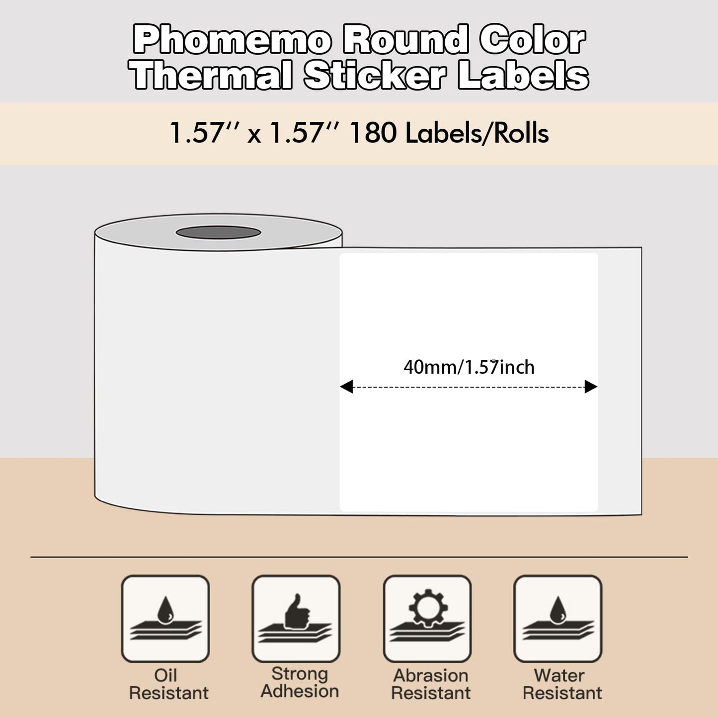 3 Rolls Phomemo Thermal Labels- 1.57''x 1.57'' Sticker Label Compatible for Phomemo M110/M221/M220/M120/M200 Label Printer, for Barcode, Address, Mailing, Black on White