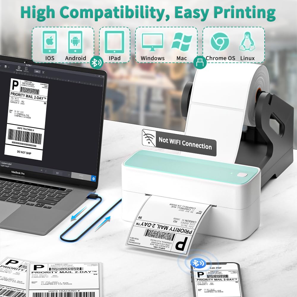 Phomemo Bluetooth Thermal Label Printer, 241BT 4X6 Shipping Label Printer for Shipping Packages, Compatible with iPhone, Android, Amazon, Ebay, UPSP