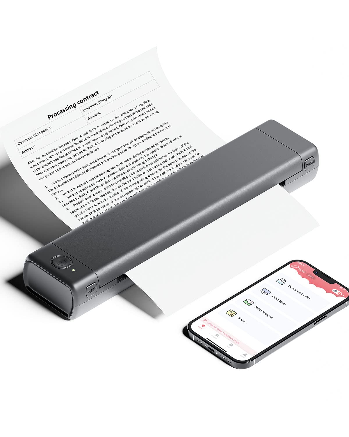 portable Phomemo Printer, M08F, Bluetooth, A4, Supports 210x297mm, for A4 Thermal Paper, Wireless Inkless Travel Printer, Compatible with Android and iOS for Travel and Laptop.