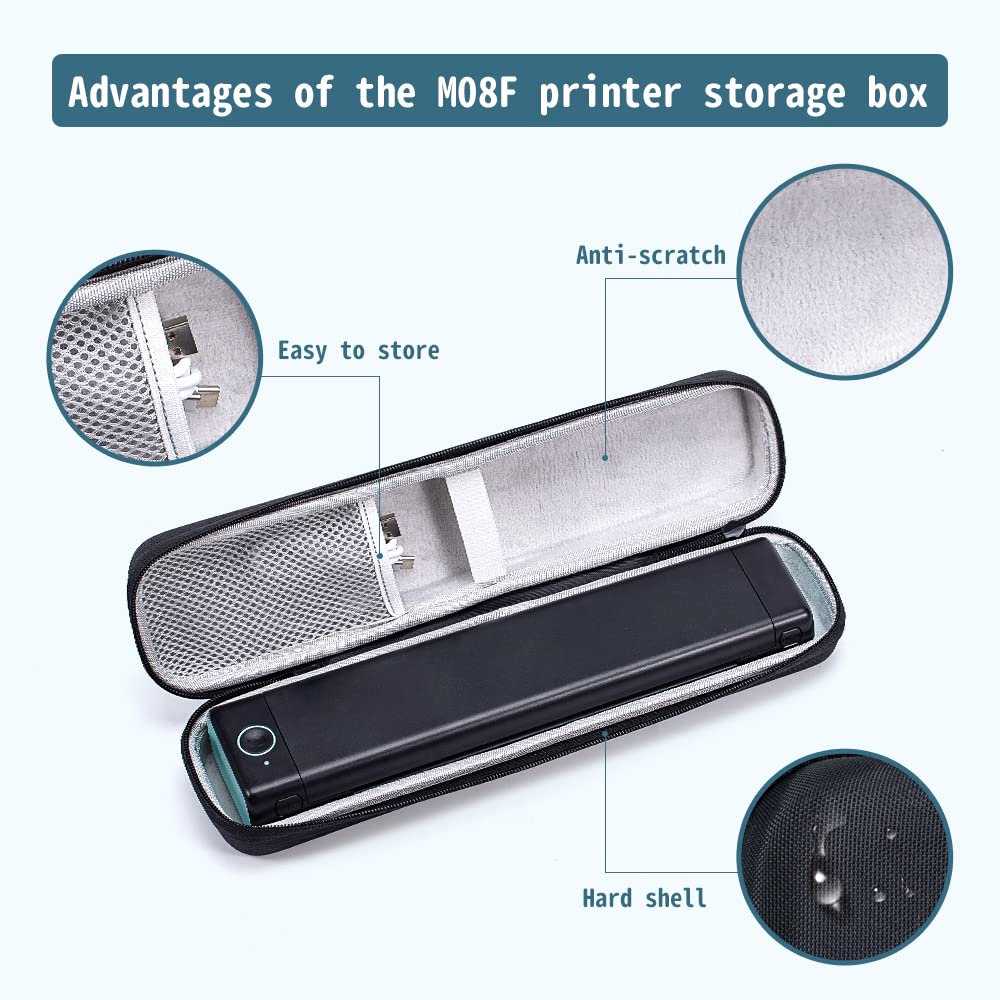 Phomemo Case, Compatible with Itari, COLORWING, Odaro, Omezizy M08F/P831/TP81 Letter & A4 Portable Printer, for HPRT MT800 Mobile Travel Printer Storage Holder Paper & USB Cable(Box Only)