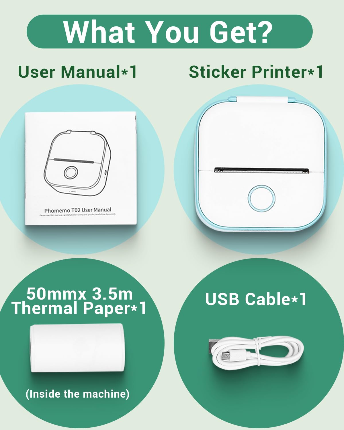 Phomemo Mini Printers,T02 Photo Printer,Mini Portable Wireless Sticker Printer for Kids Children's Day Birthday,Pocket Inkless Bluetooth Printer for Study,Note,Memo,Picture,Journals,Gift,Doodle Dash