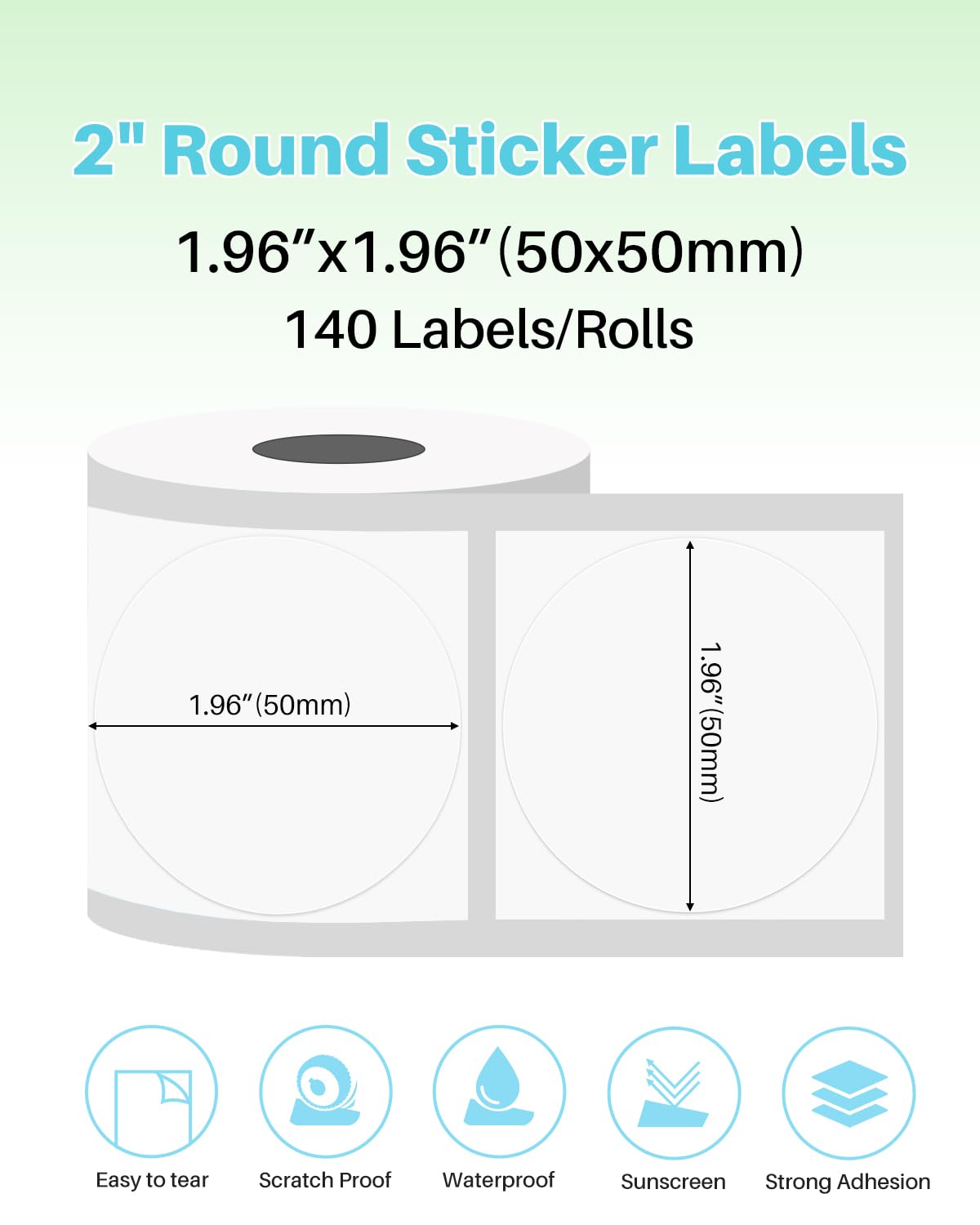 Phomemo 3 Rotoli Etichette Rotonde Per Stampante M110/M221/M220/M120/M200, 50 X 50mm Etichetta Circolare Rotonda Per Etichette, Adatto Per Ufficio, Famiglia, Scuola, Nome, 140 Etichette/Rotolo, Bianco