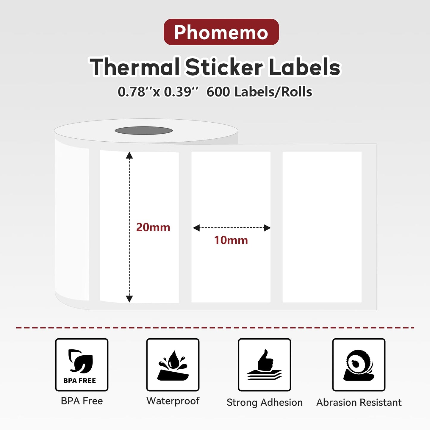3 Rolls (1800Pcs) Thermal Labels, Phomemo Small Label 0.78'' x 0.39'' Labels Compatible with Phomemo M220 M110 M221 M120 M200 Label Maker, Black on White