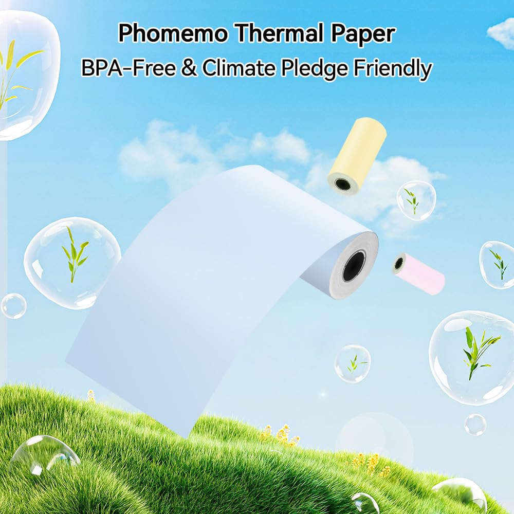 Phomemo T02/M02X/M02L Farbig Papier ¨C 3 Rollen Nicht Klebendes Farbiges Thermopapier, 53 mm x 6,5 m, 5 Jahre Konservierung, Schwarz auf Blau/Rosa/Gelb f¨¹r Phomemo T02/M02X/M02L Taschendrucker