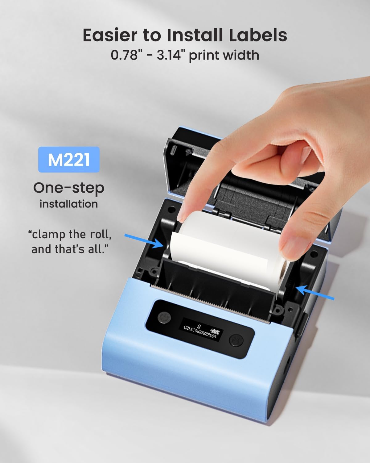 Phomemo New M221 Label Printer, Flagship 3'' Bluetooth Thermal Portable Label Maker - for Address, Barcode, Small Business, Office, Home for Phone, PC/Mac, with 3pack Most Used Labels, Sky Blue