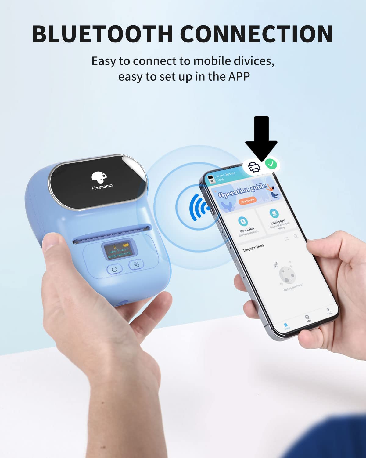 Label Maker Machine with Tape, Label Maker Phomemo M110, Bluetooth Label Printer for Small Business with Multiple Fonts Icons, Inkless Label Maker Small Printer for Office, with 1 Roll 40x30mm Label