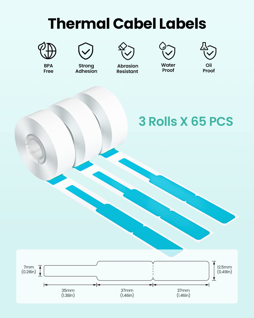 Phomemo Rotolo di carta per stampante termica D30 ¨C Carta autoadesiva per etichette per gioielli, 12,5 x 74 + 35 mm, per la rivendita di supermercati, 3 rotoli, blu